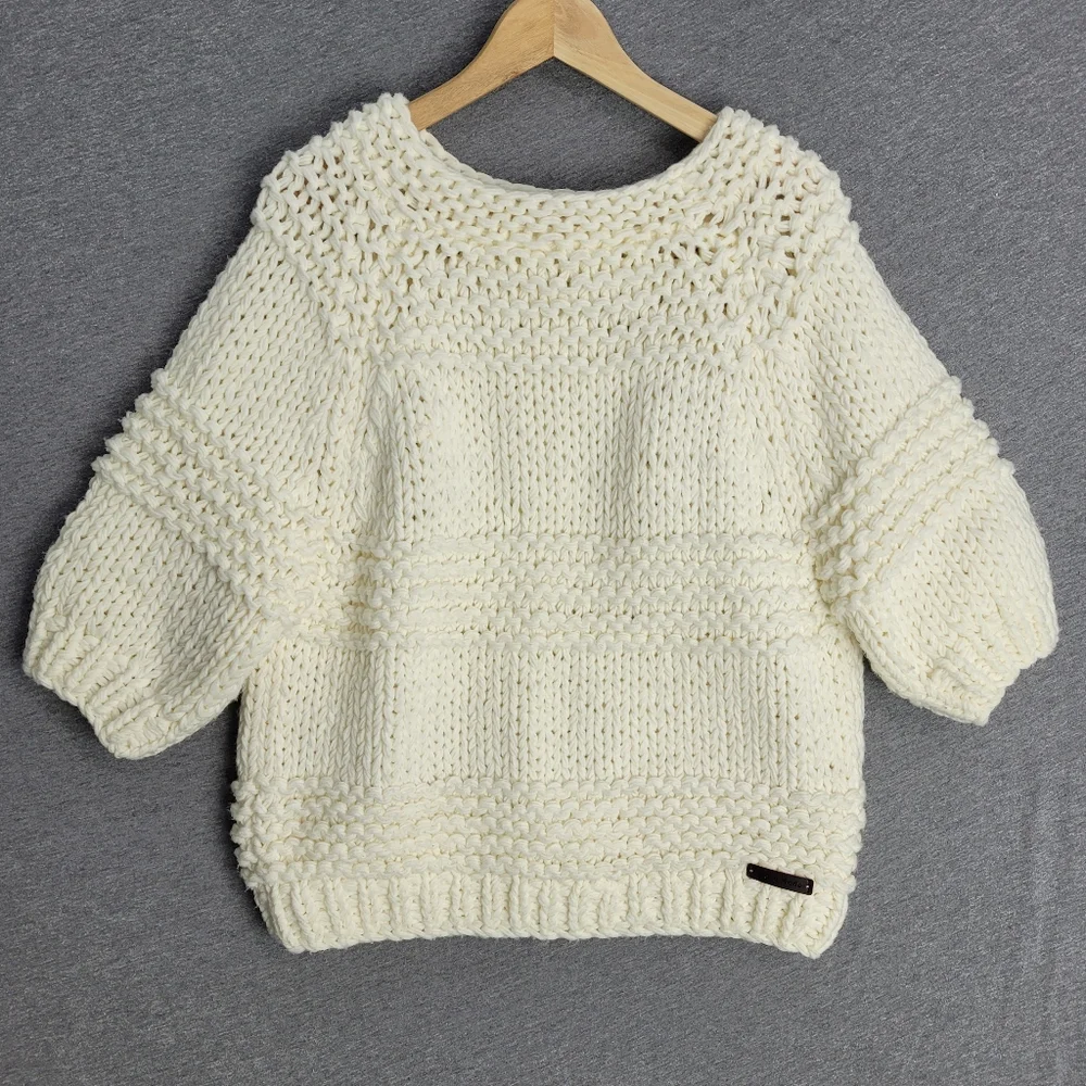 Wishlist Cream Crew Neck Sweater with Balloon Sleeves
